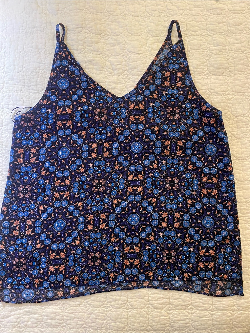 Paper Crane Navy and Blue Geometric Print V-Neck Cami
